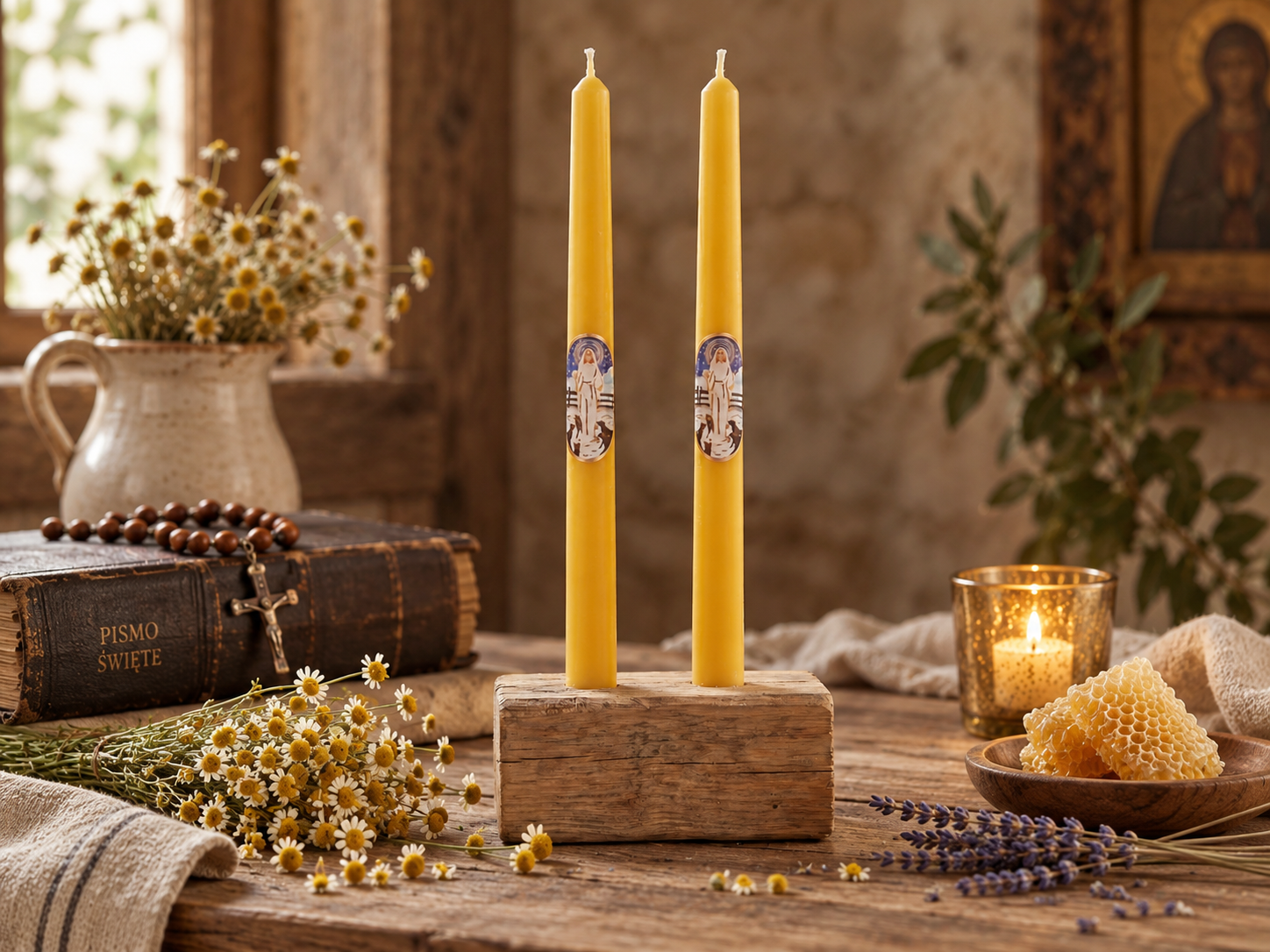 Gromnica z naturalnego wosku pszczelego – Linia BEE WAX – naturalne światło wiary